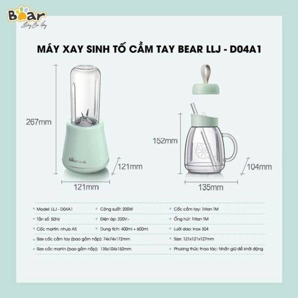 Máy xay sinh tố cầm tay Bear LLJ-D04A1 - Ảnh 3