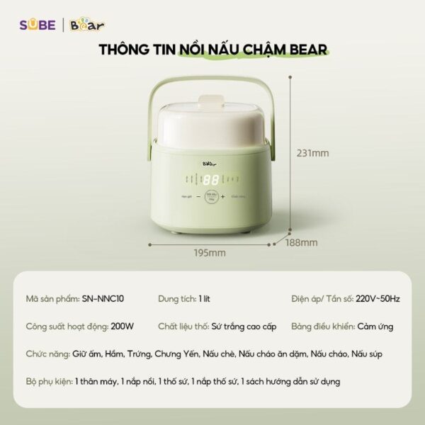 Nồi nấu chậm 1.0L Bear SB-NNC10 (Bản Quốc Tế) - Ảnh 10