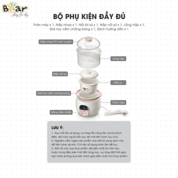Nồi nấu chậm Bear 0,8L SUBE001 (Bản Quốc Tế) - Ảnh 11