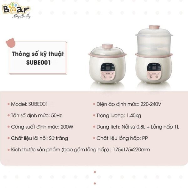 Nồi nấu chậm Bear 0,8L SUBE001 (Bản Quốc Tế) - Ảnh 7