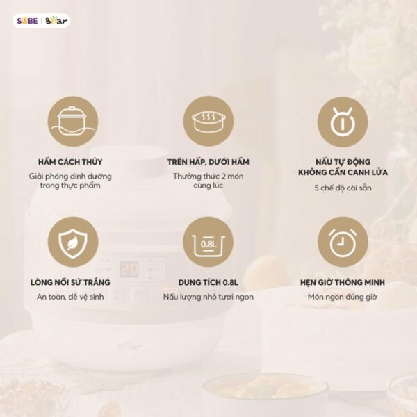 Nồi nấu chậm Bear 0.8L DDZ-A08T8 (Bản Quốc Tế) - Ảnh 3