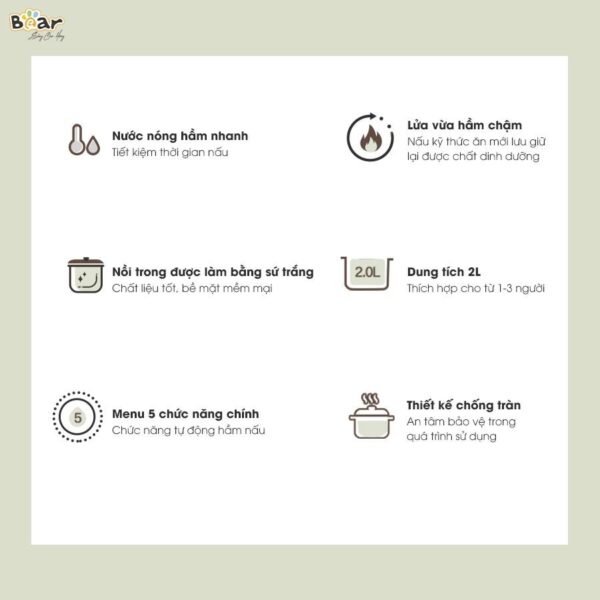 Nồi nấu chậm Bear 2L SB-NNC20 (Bản Quốc Tế) - Ảnh 13