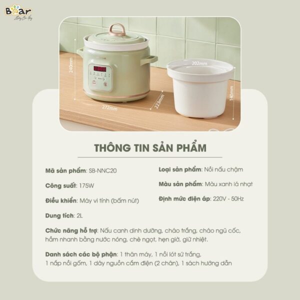Nồi nấu chậm Bear 2L SB-NNC20 (Bản Quốc Tế) - Ảnh 10