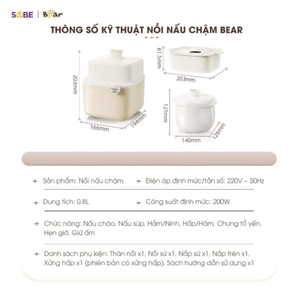 Nồi nấu chậm Bear 0,8L SB-NNC08 (Bản Quốc Tế) - Ảnh 17