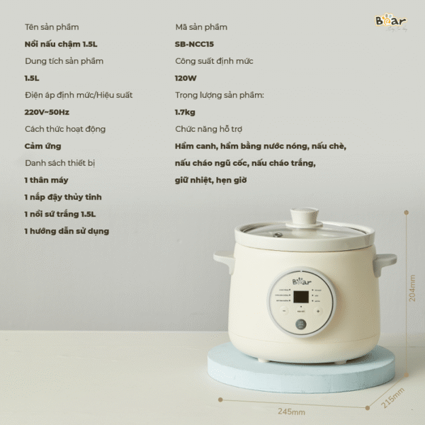 Nồi nấu chậm 1.5L Bear SB-NNC15 - Ảnh 6