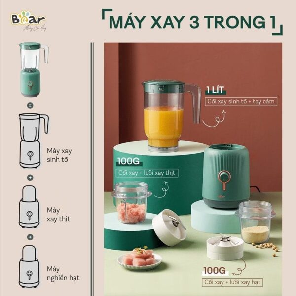 Máy xay sinh tố Bear BL-B10V2 đa năng 3 cối - Ảnh 5