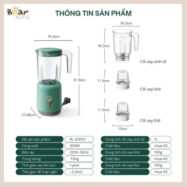Máy xay sinh tố Bear BL-B10V2 đa năng 3 cối - Ảnh 11